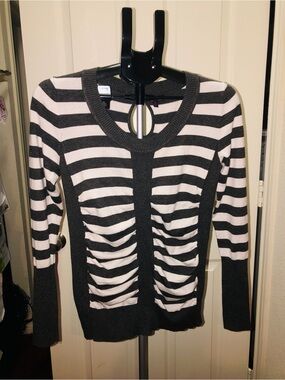 Striped Black and White Knit Women's Sweater Top